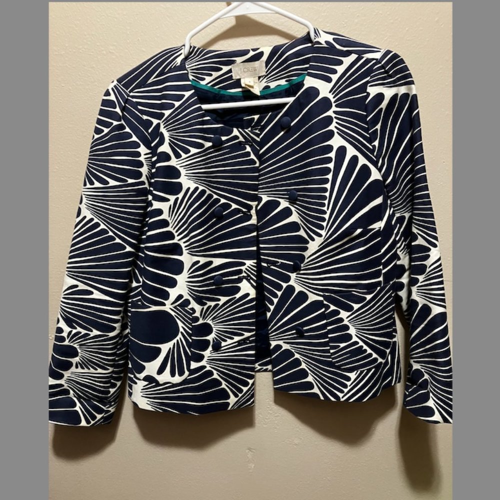 J.Crew Mid-sleeve Cropped Blazer, Size 4, Blue and White